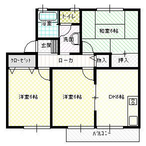 ソシア B棟(3DK/2階)の間取り写真