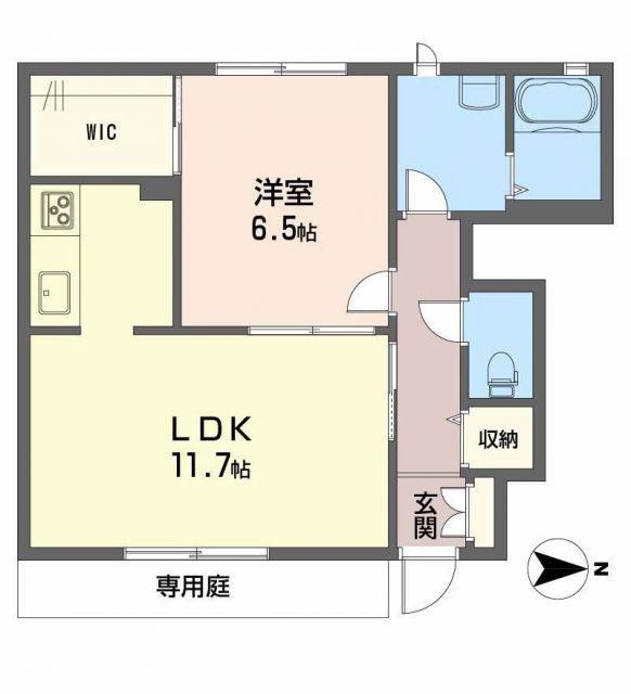 コンフォートA棟(1LDK/1階)の間取り写真