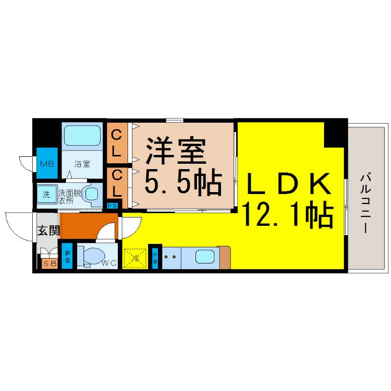 WISTERIA(1LDK/8階)の間取り写真
