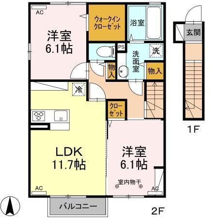 グラン・ウィン/グラン・マム グラン・マ(2LDK/2階)の間取り写真