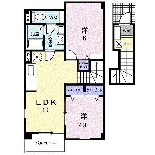 ケント・アヴェニュー弐番館(2LDK/2階)の間取り写真