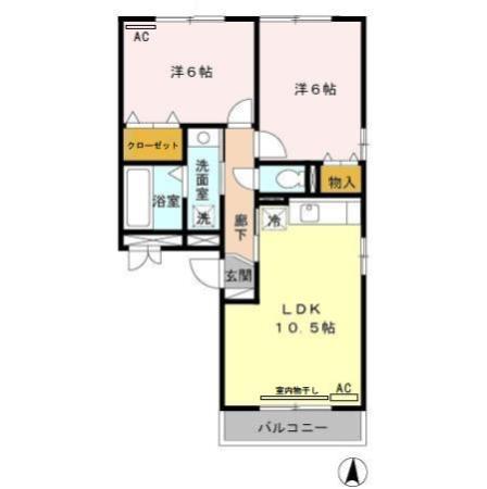 プレミール上野 A棟(2LDK/3階)の間取り写真