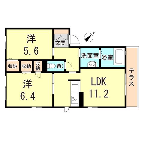 シャトー鳥羽(2LDK/1階)の間取り写真