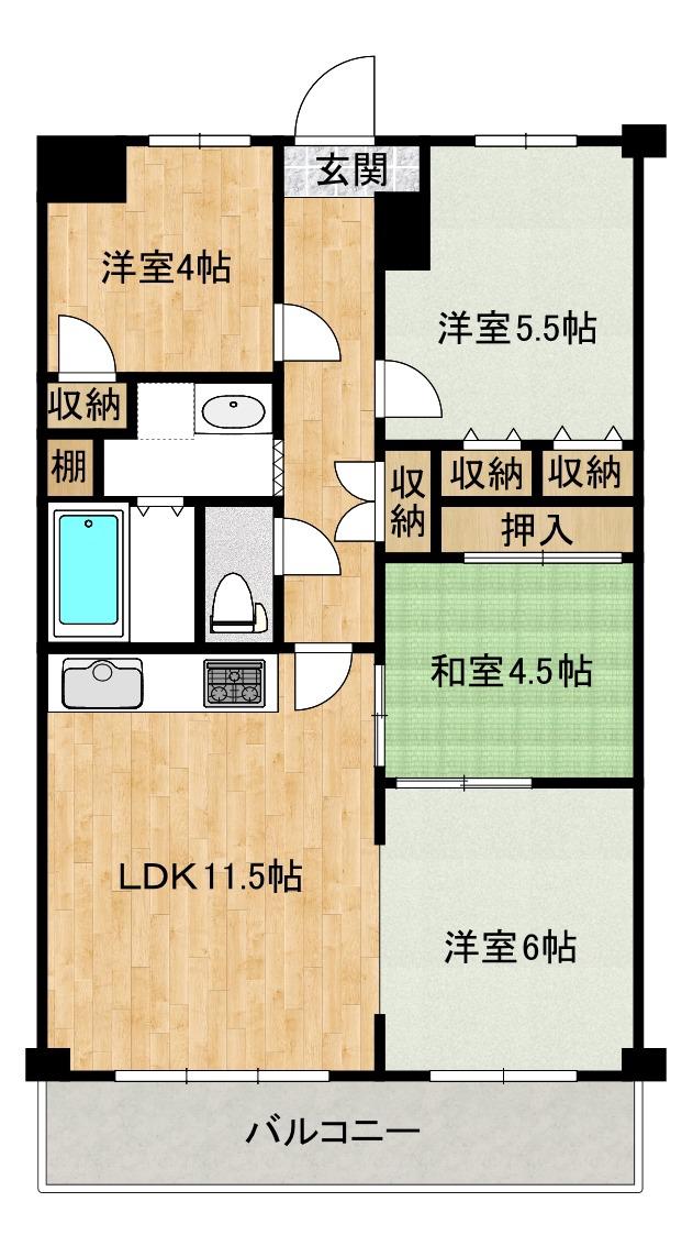 大阪城スカイハイツ(4LDK/11階)の間取り写真