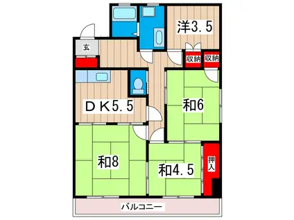 東金沢マンション(4DK/4階)の間取り写真