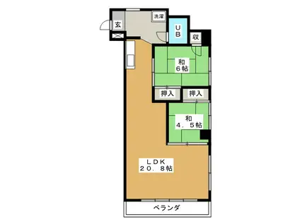 奈良マンション(2LDK/4階)の間取り写真