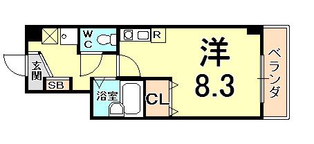 エレガンス西宮(ワンルーム/3階)の間取り写真