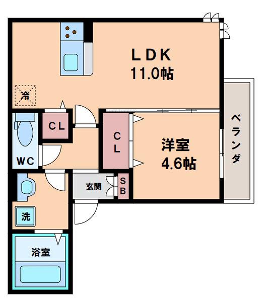 D-ROOMフォルチェ(1LDK/1階)の間取り写真