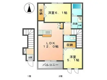 CADEL南昭和(2LDK/2階)の間取り写真