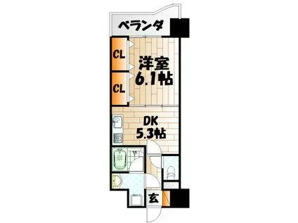 ニューシティアパートメンツ南小倉II(1DK/3階)の間取り写真