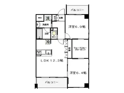 ブランベージュ(2LDK/3階)の間取り写真
