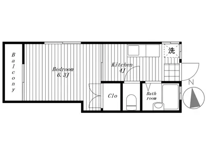 カーサ日吉(1K/2階)の間取り写真