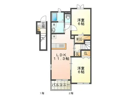 ナリッシュ ドゥ(2LDK/2階)の間取り写真