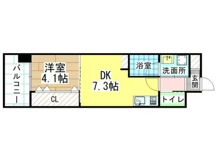 オーヴィジョンQULAS小倉金田(1DK/13階)の間取り写真