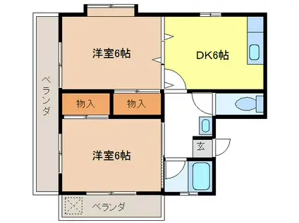 ODKハイツB棟(2DK/3階)の間取り写真