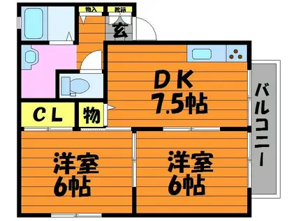 サンクオーレII(2DK/2階)の間取り写真