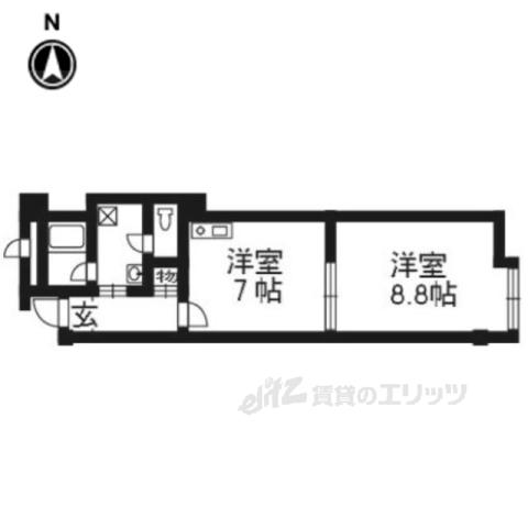 京福電鉄北野線 宇多野駅 徒歩12分 3階建 築49年(1DK/3階)の間取り写真