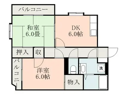 エスペランサ田上(2DK/3階)の間取り写真