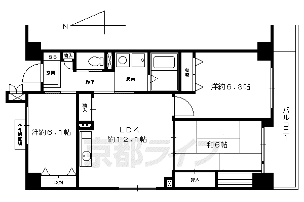 フレア五条(3LDK/2階)の間取り写真