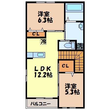 ボンヌール雅(2LDK/2階)の間取り写真