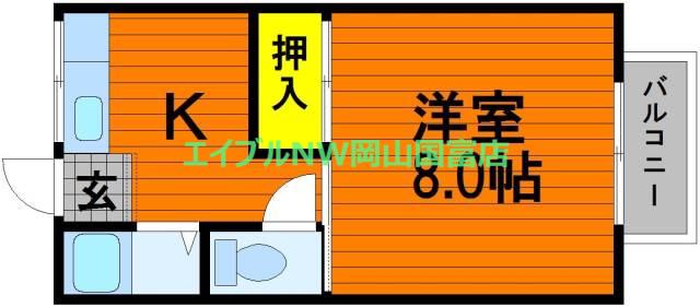 ハイツフジI(1K/2階)の間取り写真