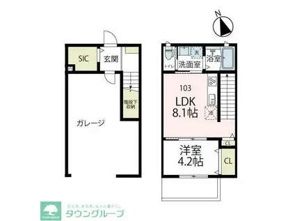 アウラガレージ(1LDK/1階)の間取り写真