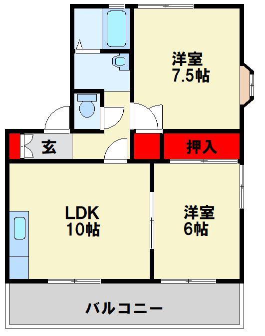フレグランス里中(2LDK/2階)の間取り写真