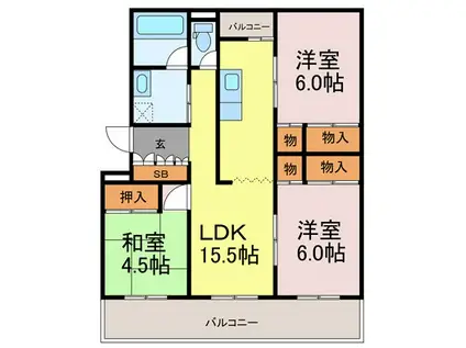 西新在家マンション(3LDK/2階)の間取り写真