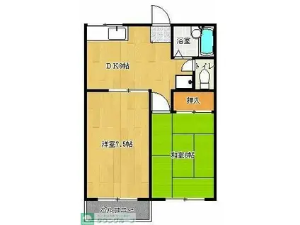 フラワーハイツII(2DK/2階)の間取り写真