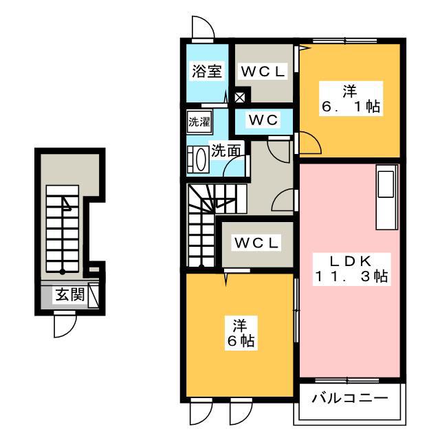 フレーズ B(2LDK/2階)の間取り写真