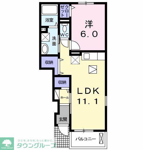 ベルジュネスI(1LDK/1階)の間取り写真
