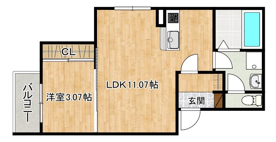 BRAVE BASE三萩野(1LDK/3階)の間取り写真