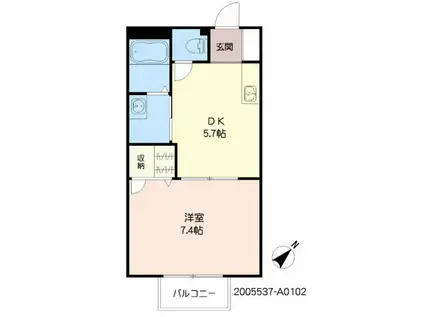 ドゥ ソレイユ(1DK/2階)の間取り写真