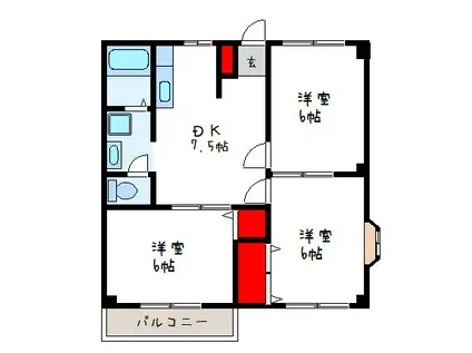 マンションクララ(3DK/1階)の間取り写真