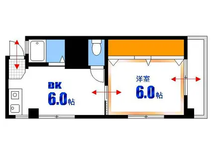 新福島ビル(1DK/4階)の間取り写真