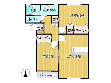 パークサイドクオーレI(2LDK/1階)の間取り写真