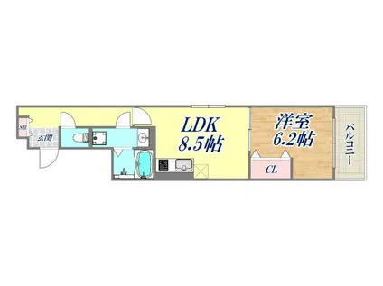 D-ROOM旗塚通(1LDK/1階)の間取り写真