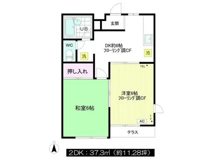 アーリーバード B(2DK/2階)の間取り写真