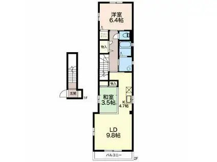 シャトル東町(1LDK/2階)の間取り写真