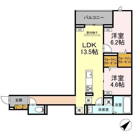 CLASSEUM都賀(2LDK/1階)の間取り写真
