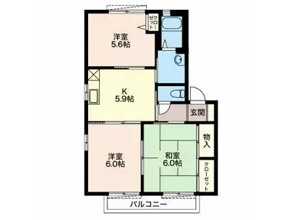 カーサ アコルデ B(3K/2階)の間取り写真