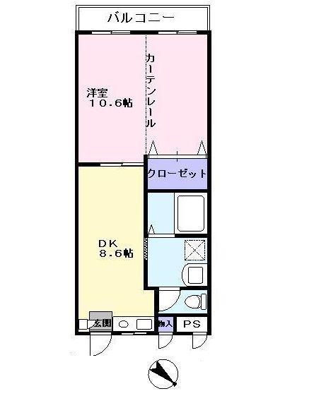 シャトル弐番館(1DK/4階)の間取り写真