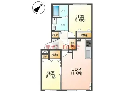 ユージュリイ(2LDK/1階)の間取り写真