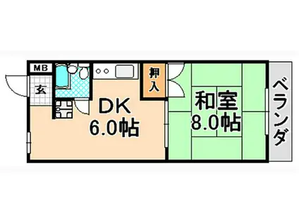 ソレイユ伊丹(1DK/2階)の間取り写真