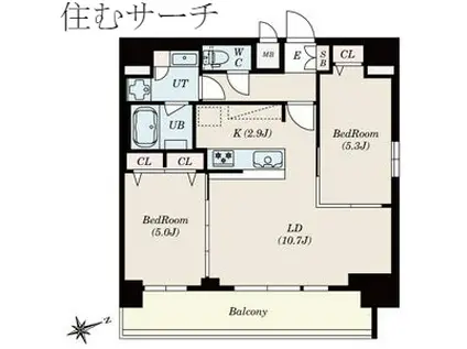 S‐RESIDENCE四日市安島ALOGGIO(2LDK/11階)の間取り写真