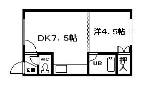 ヴィプレ2条B(1DK/2階)の間取り写真