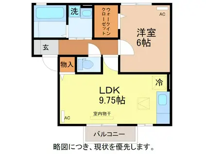 グランモア瓜生(1LDK/1階)の間取り写真