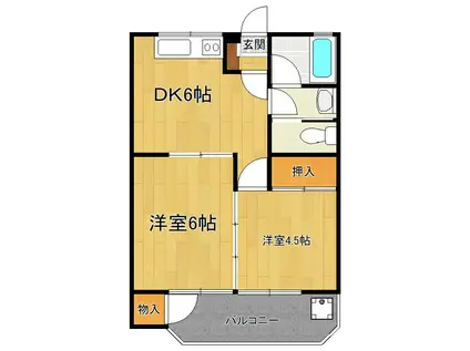 ロードパレスI(2DK/2階)の間取り写真