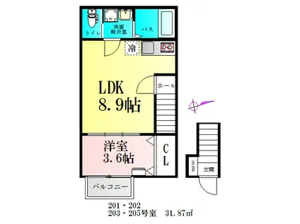 CLOUDNINE台原(1LDK/2階)の間取り写真