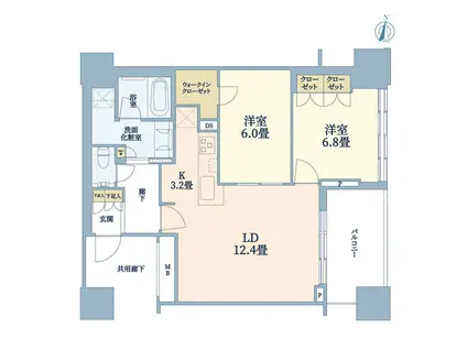 亀戸 タワーマンション   2LDK 更新可(2LDK/2階)の間取り写真